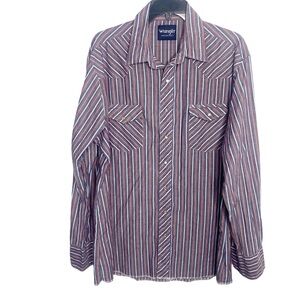 Vintage wrangler western shirt pearl snap striped blue red